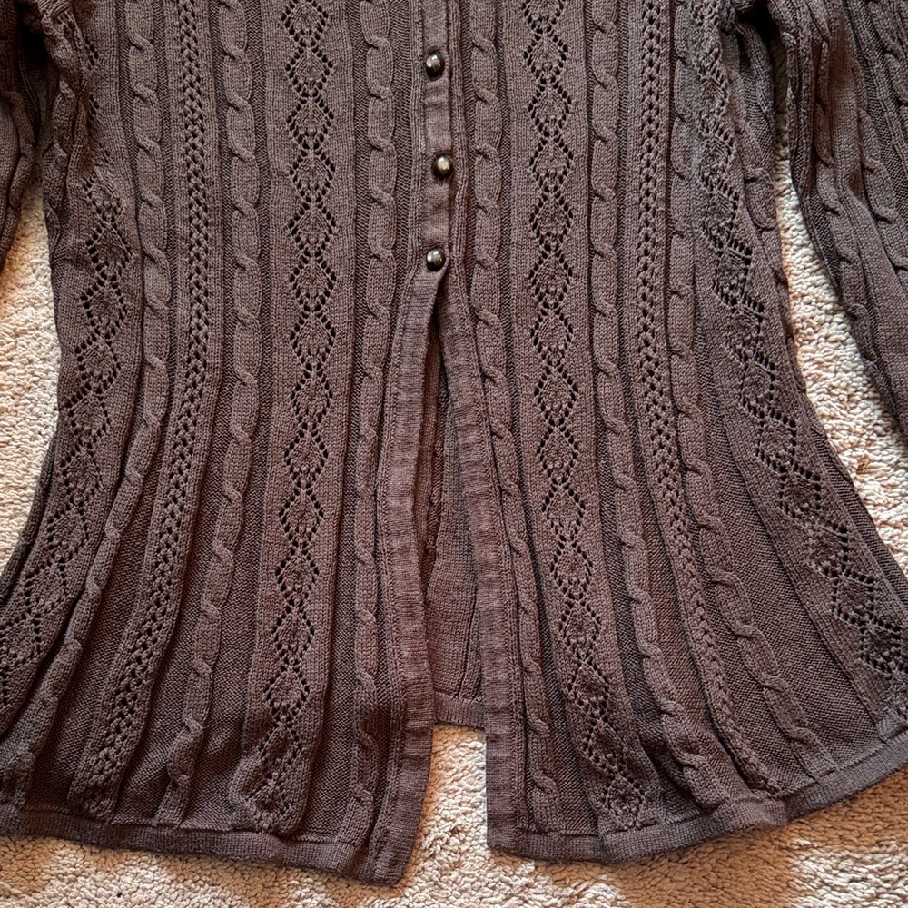 Croft & Barrow Women's Chocolate Brown Cotton Cable Knit Cardigan Sweater. - Picture 4 of 11